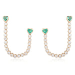 Emerald Hearts and Bezel Diamonds Chain Earring